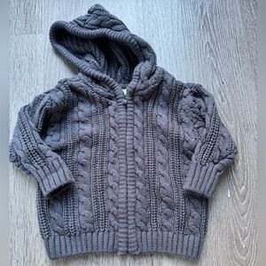 Grayson Mini Cable Knit Hooded Zip Sweater Gray Baby 3–6M Cozy Chunky Knit